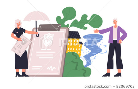 Property protecting money guarantee insurance service concept. People protecting property, auto, real estate insurance protection vector Illustration. Insurance agents offers 82069702