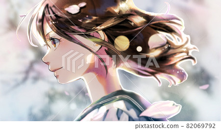 Profile schoolgirl illustration color, with background, backlit version 82069792