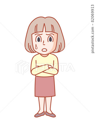 Illustration of an impatient three-headed young woman Illustration of an impatient three-headed young woman 82069913