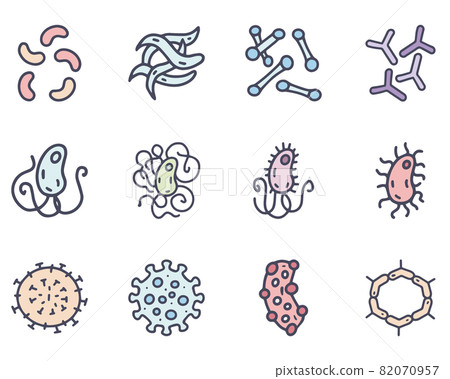 Bacteria and viruses color vector doodle simple icon set 82070957