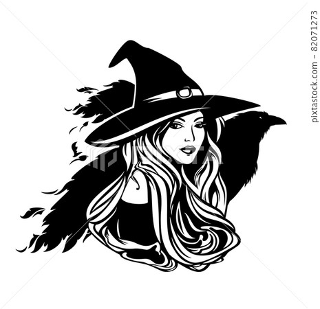 ANWomanCPortraitBWLongHairHatWitch_Raven.eps 82071273