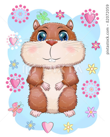 Cute cartoon hamster characters, funny animal in flowers 82072059