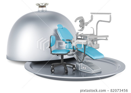 Restaurant cloche with dental chair unit, 3D rendering Restaurant cloche with dental chair unit, 3D rendering 82073456