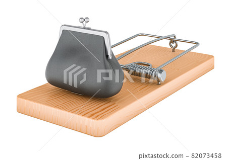 Purse inside mousetrap, 3D rendering Purse inside mousetrap, 3D rendering 82073458