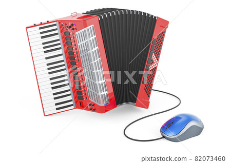Piano accordion with computer mouse. 3D rendering Piano accordion with computer mouse. 3D rendering 82073460