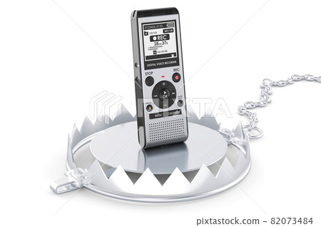 Bear Trap with digital voice recorder, 3D rendering Bear Trap with digital voice recorder, 3D rendering 82073484