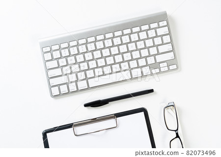 Top view of well organized home office workplace 82073496