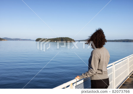 White Caucasian Adult Woman watching the Canadian Nature Scenery 82073766