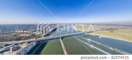 Aerial of the bridge between Krefeld and Duisburg 82074535