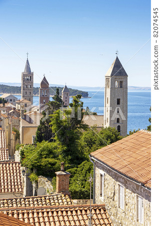 Famous Beautiful Rab town on Rab island in Croatia Famous Beautiful Rab town on Rab island in Croatia 82074545