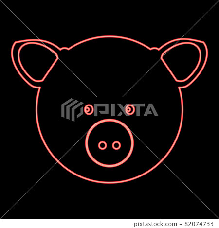 Neon pig head red color vector illustration flat  82074733