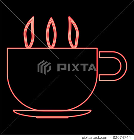 Neon cup with hot tea or coffe red color vector Neon cup with hot tea or coffe red color vector 82074744