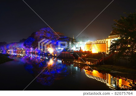 Night light show in Loy Krathong Festival at lamphun ,Thailand Night light show in Loy Krathong Festival at lamphun ,Thailand 82075764