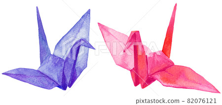 Watercolor two paper cranes_pink and purple Watercolor two paper cranes_pink and purple 82076121