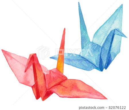 Watercolor two paper cranes 2 82076122