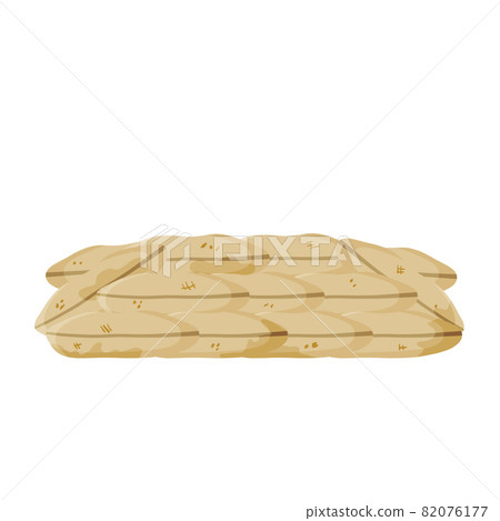 Barricade of sandbags. Fortified point. Defense construction. Modern warfare. Wall of bag. Outpost and barrier. Flat cartoon Barricade of sandbags. Fortified point. Defense construction. Modern warfare. Wall of bag. Outpost and barrier. Flat cartoon 82076177