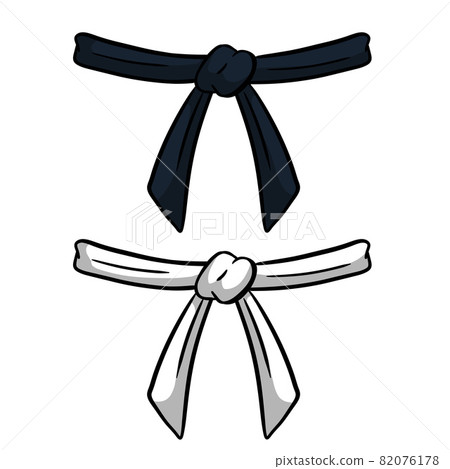 Black and white belt karate and judo. Traditional Japanese kimono. Master level set. Hand drawn illustration. Oriental combat sport. Element of clothing of fighter 82076178