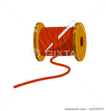 Embroidery and needle. Coil and a skein of red thread. Embroidery and needle. Coil and a skein of red thread. 82076479