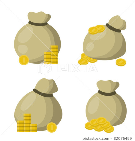 Canvas open bag with gold coins. burlap sack with money. Canvas open bag with gold coins. burlap sack with money. 82076499