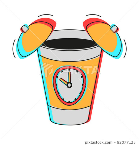 A paper cup with coffee is an alarm clock.  82077123