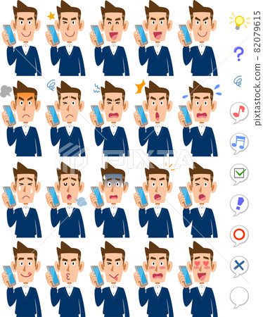 男人在電話中的 20 種不同面部表情 父親、丈夫 男人在電話中的 20 種不同面部表情 父親、丈夫 82079615