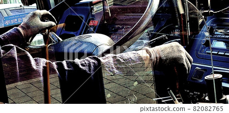 Seoul village bus driver at the steering wheel 82082765