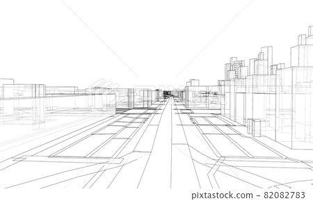 Vector lines buildings and city roads, town design 82082783