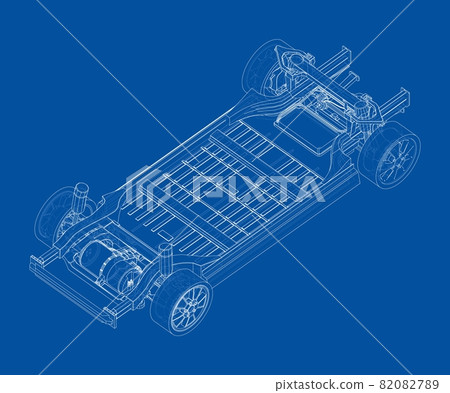 Electric Car Chassis with battery. Vector 82082789