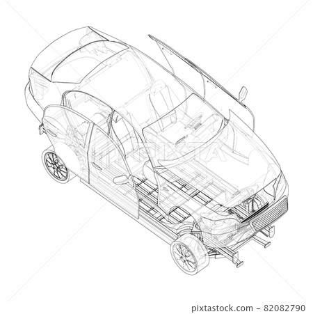 Assembling electric car. Vector 82082790