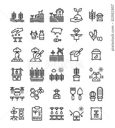 set of simple line farming agriculture icons - Stock Illustration ...