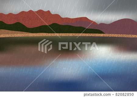 Beautiful rainy day with mountains and water coast view. 82082850