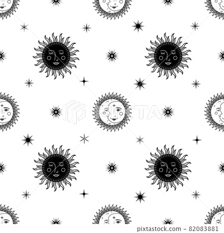 Moon, Sun and Stars. Seamless background. Moon, Sun and Stars. Seamless background. 82083881