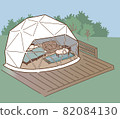Glamping camp with a dome-shaped tent_Simple line 82084130