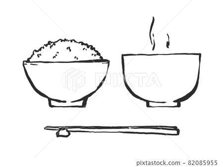 Hand-painted brush painting style illustration of rice and miso soup Hand-painted brush painting style illustration of rice and miso soup 82085955