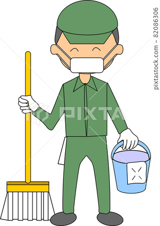 Illustration mop of a male cleaner (Midori) Illustration mop of a male cleaner (Midori) 82086306
