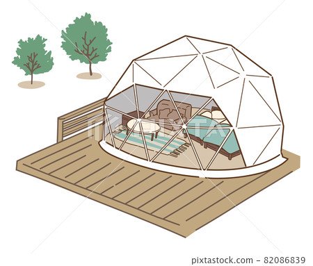 Glamping in a dome-shaped tent_Simple illustration Glamping in a dome-shaped tent_Simple illustration 82086839