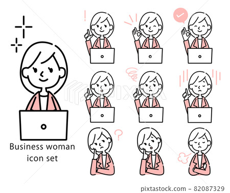 Icon set vector material for women who work using a personal computer 82087329