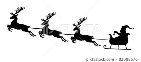 Silhouette Santa riding on deer sleigh 82088676