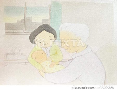 Grandchildren showing their baby to their hospitalized grandmother Grandchildren showing their baby to their hospitalized grandmother 82088820