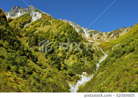 Superb view autumn leaves Road to Karasawa, Northern Alps of Kinshu 82089805