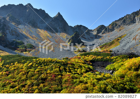 Superb view autumn leaves Road to Karasawa, Northern Alps of Kinshu Superb view autumn leaves Road to Karasawa, Northern Alps of Kinshu 82089827