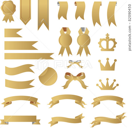 Ribbon crown sticker gift present ribbon tape copy space illustration material set Ribbon crown sticker gift present ribbon tape copy space illustration material set 82090450