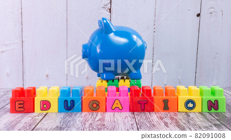 blue piggy bank on wood table for business concept blue piggy bank on wood table for business concept 82091008