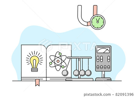 Science and Applied Mechanics Study with Magnet and Balance Wheel Vector Line Illustration 82091396