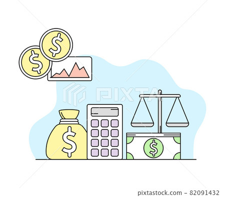 Science and Study of Money and Investment with Calculator and Finance Vector Line Illustration Science and Study of Money and Investment with Calculator and Finance Vector Line Illustration 82091432