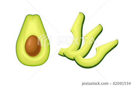 Avocado or Alligator Pear as Large Edible Berry with Seed Vector Set Avocado or Alligator Pear as Large Edible Berry with Seed Vector Set 82091534