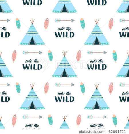 seamless pattern with colored wigwams, vector illustration seamless pattern with colored wigwams, vector illustration 82091721