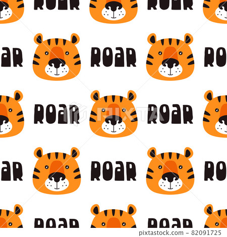 cartoon seamless pattern with muzzle of tigers cartoon seamless pattern with muzzle of tigers 82091725