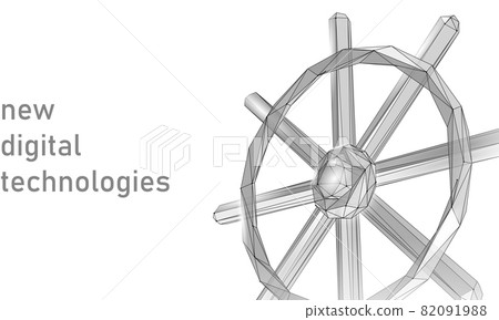 Wheel helm computer developer app concept. Business digital open source program. Data coding steering 3D low polygonal vector line illustration 82091988