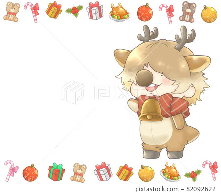 馴鹿和聖誕框架設置紅色版本 82092622